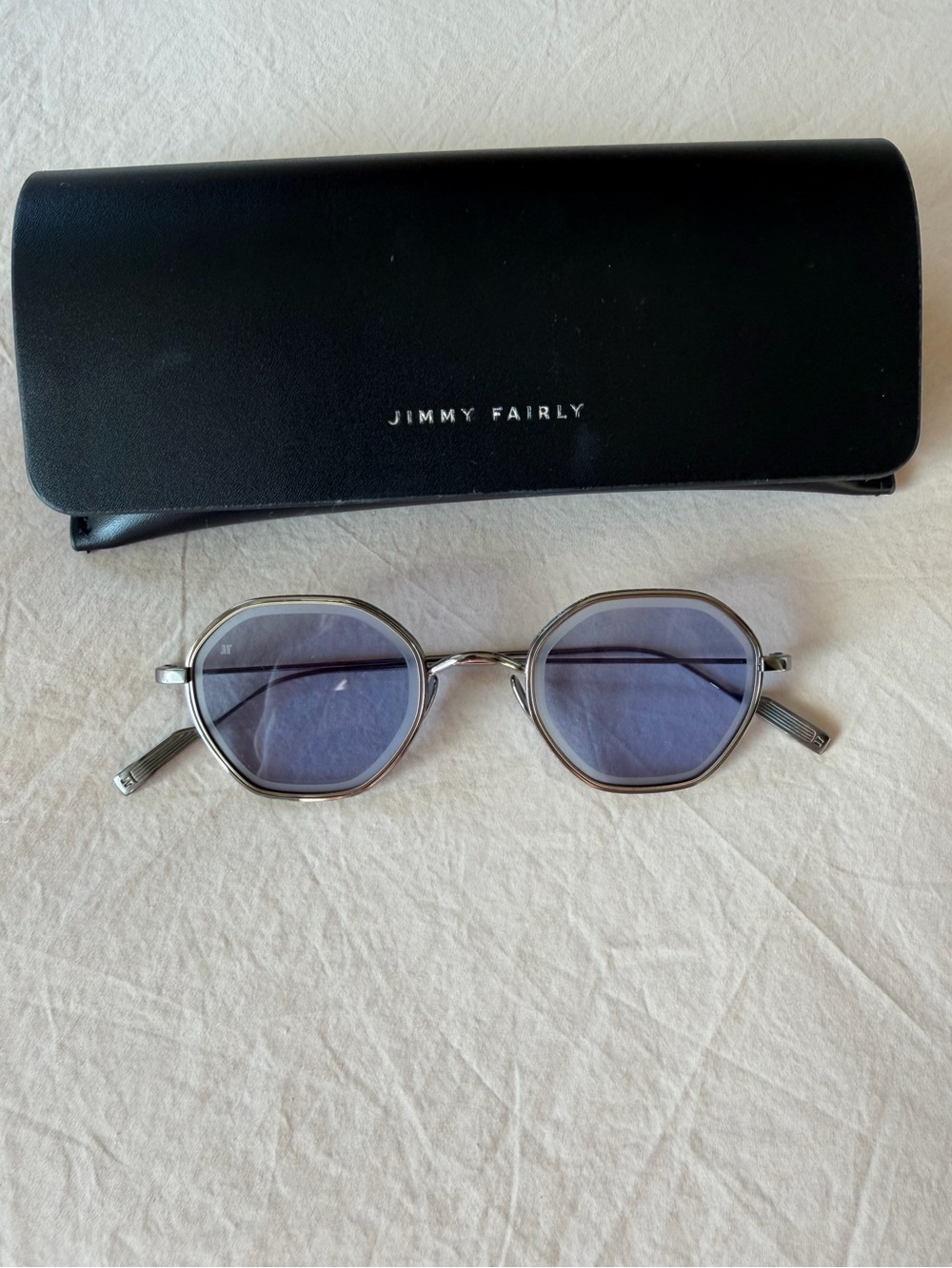 Jimmy Fairly Silver Frame Sunglasses with Blue Lenses